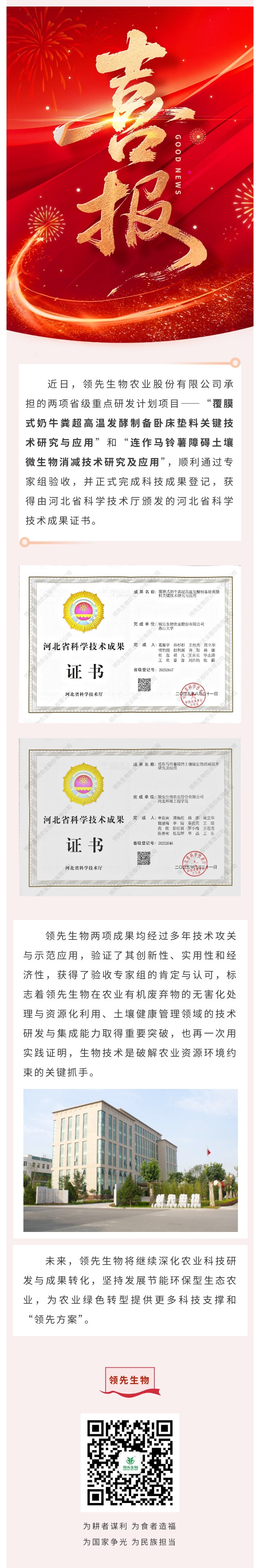 【喜訊】領(lǐng)先生物斬獲兩項省級科技成果！